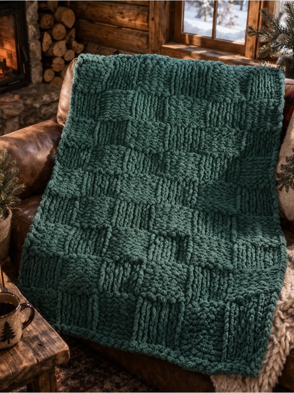 Cozy Chunky Knit Throw Blanket - Forest Green